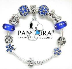 Authentic Pandora Bracelet Silver Bangle With Snoopy Love My Dog European Charms