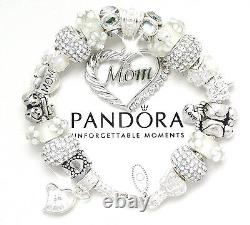 Authentic Pandora Bracelet Silver with MOM White Family European Charms NIB