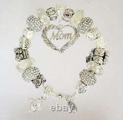 Authentic Pandora Bracelet Silver with MOM White Family European Charms NIB