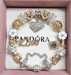 Authentic Pandora Charm Bracelet SILVER & GOLD LOVE HEART European BeadsNIB