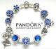 Authentic Pandora Charm Bracelet Silver Bangle Blue Love With European Charms