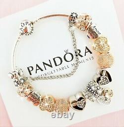 Authentic Pandora Charm Bracelet Silver Bangle with Love Heart European Charms