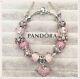 Authentic Pandora Charm Bracelet Silver Pink Love Heart With European Charms