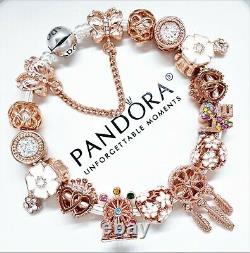 Authentic Pandora Charm Bracelet Silver with ROSE GOLD LOVE HEART European Beads