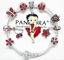 Authentic Pandora Charm Bracelet With Silver & Red Betty Boop European Charms