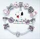 Authentic Pandora Silver Bangle Bracelet Pink Snoopy Love Dog European Charms