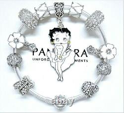 Authentic Pandora Silver Bangle Charm Bracelet With Betty Boop European Charms