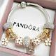 Authentic Pandora Silver Bangle Charm Bracelet With Gold Heart European Charms
