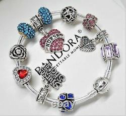 Authentic Pandora Silver Bracelet Nurse Rainbow Crystal Heart European Charms
