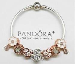 Authentic Pandora Silver Bracelet With Rose Gold Heart European Charms