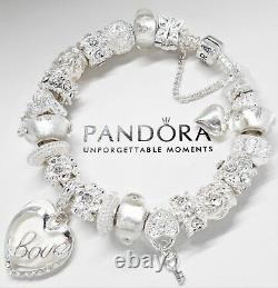 Authentic Pandora Silver Bracelet With White Valentine Love Story European Charm