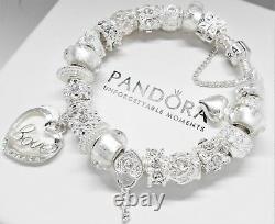 Authentic Pandora Silver Bracelet With White Valentine Love Story European Charm