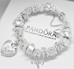 Authentic Pandora Silver Bracelet With White Valentine Love Story European Charm