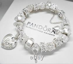 Authentic Pandora Silver Bracelet With White Valentine Love Story European Charm