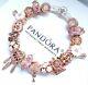 Authentic Pandora Silver Charm Bracelet Pink Rose Gold Love Heart European Beads