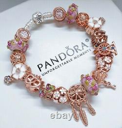 Authentic Pandora Silver Charm Bracelet PINK ROSE GOLD LOVE HEART European Beads