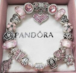 Authentic Pandora Silver Charm Bracelet with Pink Love European charms