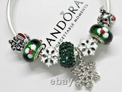 Authentic Pandora Silver Christmas Charm Bracelet With European Charm Beads Nib