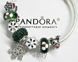 Authentic Pandora Silver Christmas Charm Bracelet With European Charm Beads Nib