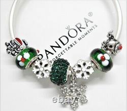 Authentic Pandora Silver Christmas Charm Bracelet With European Charm Beads Nib