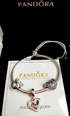 Authentic Pandora Sliding Silver bracelet with Love Heart European Silver Charms