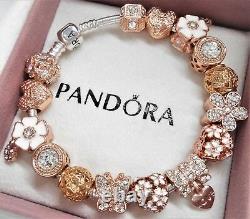 Authentic Pandora Sterling Silver Bracelet ROSE GOLD ANGEL HEART European Charms