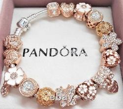 Authentic Pandora Sterling Silver Bracelet ROSE GOLD ANGEL HEART European Charms