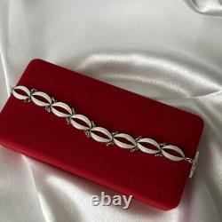 Authentic Volmer Bahner (VB) Sterling Silver & White Guilloché Leaf Bracelet