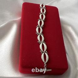 Authentic Volmer Bahner (VB) Sterling Silver & White Guilloché Leaf Bracelet