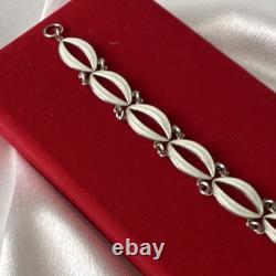 Authentic Volmer Bahner (VB) Sterling Silver & White Guilloché Leaf Bracelet