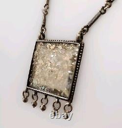 Azriel David Signed Roman Glass Sterling Silver Pendant Necklace, Israell