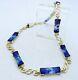 Blue Glass 17 Inch Long Necklace Real Solid. 925 Sterling Silver 51.4 G