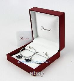 Baccarat Jewelry B Flower Sterling Silver Clear Black Mordore Hoop Earrings New