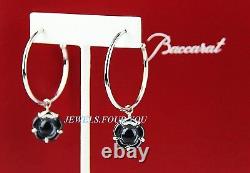 Baccarat Jewelry B Flower Sterling Silver Clear Black Mordore Hoop Earrings New