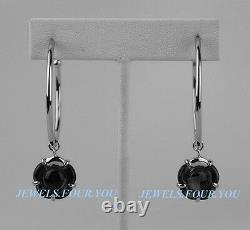 Baccarat Jewelry B Flower Sterling Silver Clear Black Mordore Hoop Earrings New