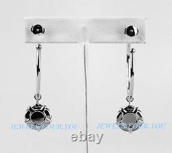 Baccarat Jewelry B Flower Sterling Silver Clear Black Mordore Hoop Earrings New