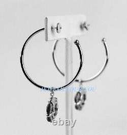 Baccarat Jewelry B Flower Sterling Silver Clear Black Mordore Hoop Earrings New