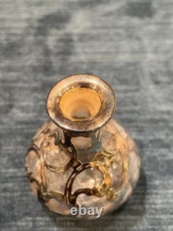 Beautiful Antique Glass/Sterling Silver Overlay Perfume Vanity Bottle w /Stopper