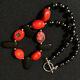 Beautiful Artisan Made Estate Sterling Silver Coral & Black Glass Necklace 19
