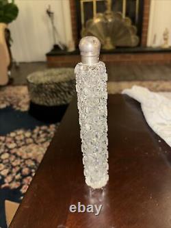 Beautiful Cut Glass & Sterling Silver Top Antique Perfume Bottle