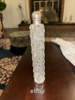 Beautiful Cut Glass & Sterling Silver Top Antique Perfume Bottle