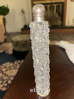 Beautiful Cut Glass & Sterling Silver Top Antique Perfume Bottle