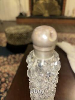 Beautiful Cut Glass & Sterling Silver Top Antique Perfume Bottle