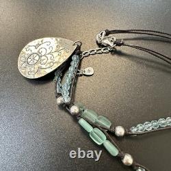 Beautiful Estate Sterling Silver Blue Glass Spiral Teardrop Pendant Necklace 18