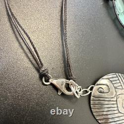 Beautiful Estate Sterling Silver Blue Glass Spiral Teardrop Pendant Necklace 18