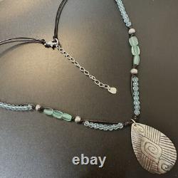 Beautiful Estate Sterling Silver Blue Glass Spiral Teardrop Pendant Necklace 18