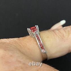 Beautiful Estate Sterling Silver & Red Stone Cocktail Design Band Ring Size 8