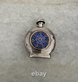 Beautiful Rare Sterling Silver Millefiori Glass Perfume Bottle 925 Stopper Lid