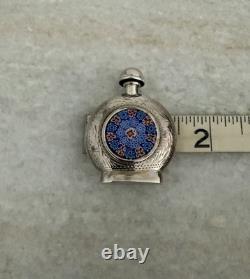 Beautiful Rare Sterling Silver Millefiori Glass Perfume Bottle 925 Stopper Lid