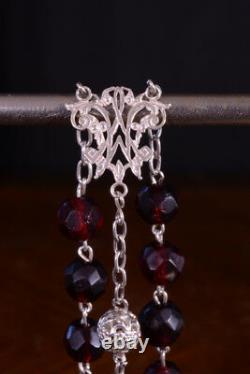 Beautiful french Antique Rosary Sterling Silver garnet glass filigree 19thc rare